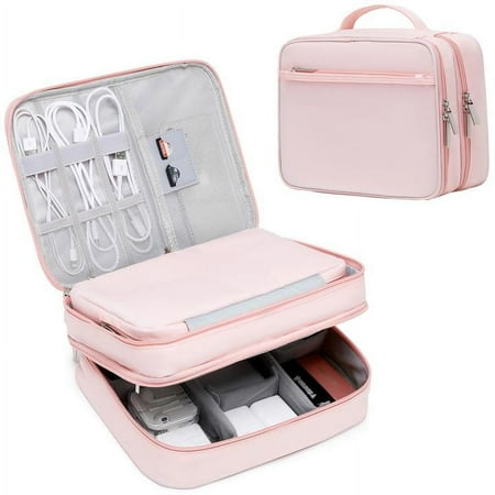 Triple Layer Electronic Organizer,Mygreen Organizer Electronics Accessories Cases Cables Organizer Bag Waterproof Travel Cable Storage Bag for Charging Cable Chargers, USB, SD Card Pink