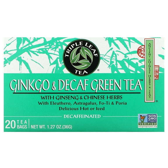 Triple Leaf Tea, Ginkgo, Decaf Green Tea, 20 Tea Bags
