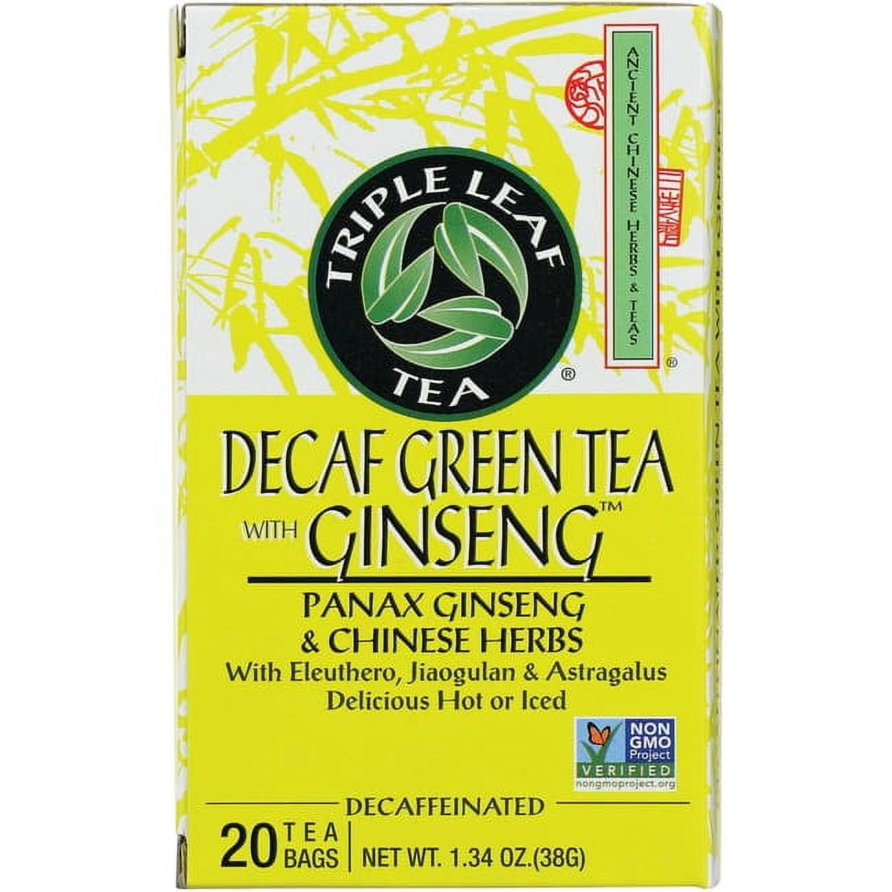Triple Leaf Herbal Tea, Ginseng, Caffeine-Free Decaf Green Tea, 20