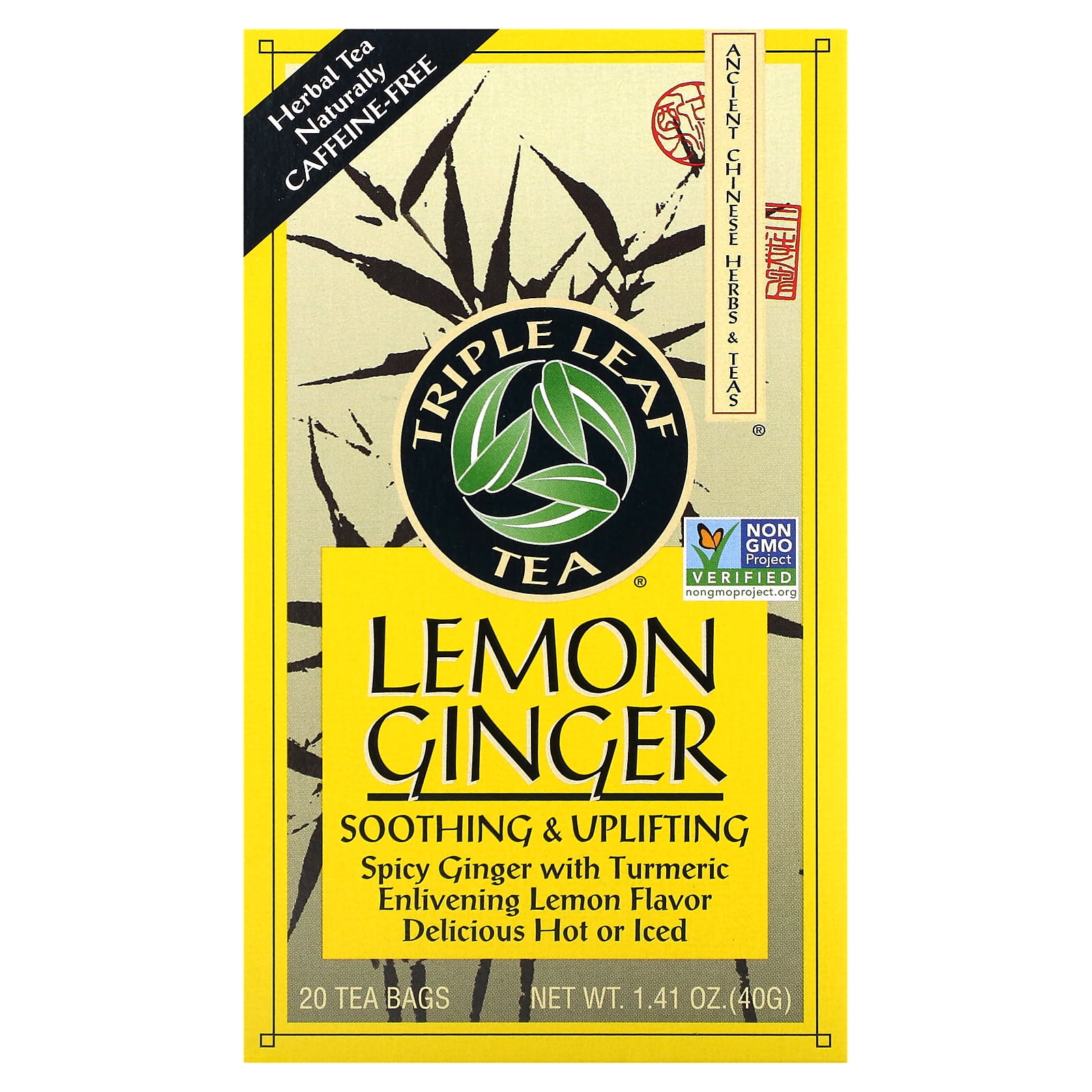 Triple Leaf Tea - Pure Caffeine Free Lemon Ginger Herbal Tea, 20