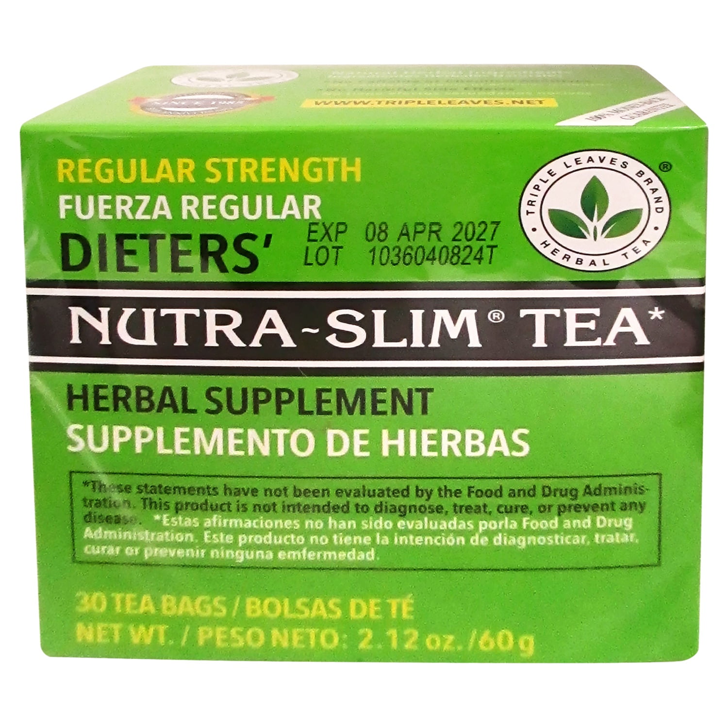 Triple Leaves Brand Herbal Tea Nutra Slim Tea, Regular Strength, 30 count
