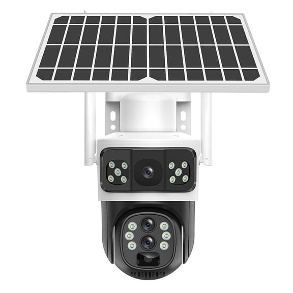 Triple Lens Solar Security Camera, 360 PTZ WiFi Camera, 2-Way Audio, IP65 Waterproof, 365 Days Home Surveillance
