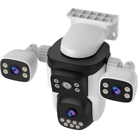 Triple Lens WiFi PTZ Security Camera, Three Cameras in One, Side Cameras with Adjustable All-Angle Arm, 2K 360 View No Blind Spot, Auto Tracking, Spotlight, 2 Way Audio