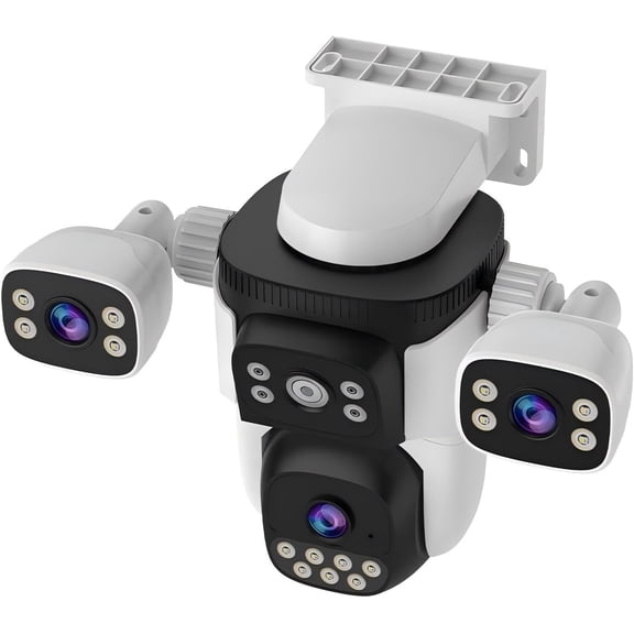 Triple Lens WiFi PTZ Security Camera, Three Cameras in One, Side with Adjustable All-Angle Arm, 2K 360 View No Blind Spot, Auto Tracking, Spotlight, 2 Way o