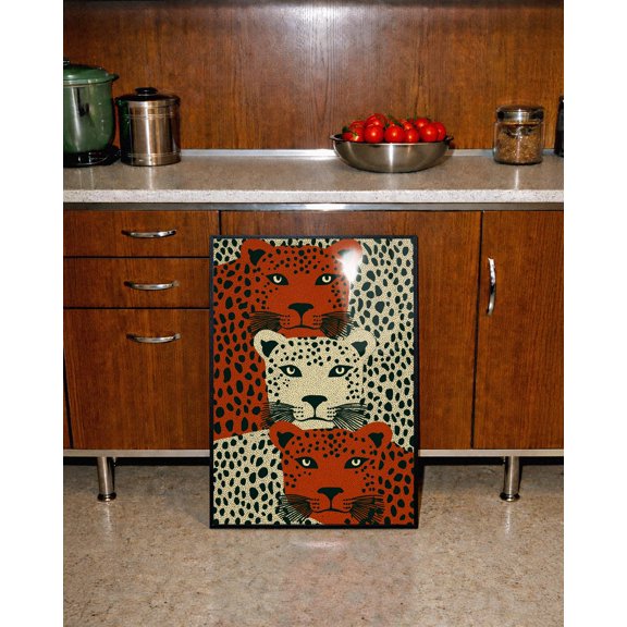 Triple Leopard Face Wall Art: Red And Cream Animal Print Poster, Dopamine Decor, Poster Only
