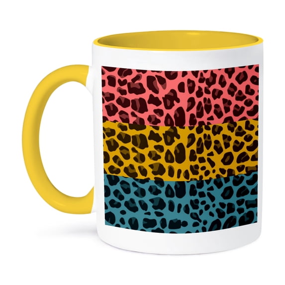 3dRose, Triple Leopard Print - Animal Print Art, 11oz Two-Tone Yellow Mug