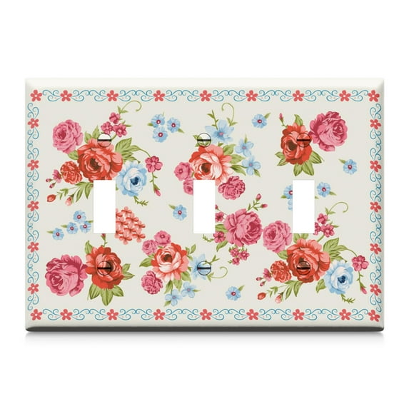 Triple Light Switch Pioneer Floral Wall Plate,Size 3-Gang 4.5" x 6.4” Light Switch Cover, Polycarbonate Thermoplastic Electrical Switchplate Home Decor for Kitchen Living Room Bedroom Decorate