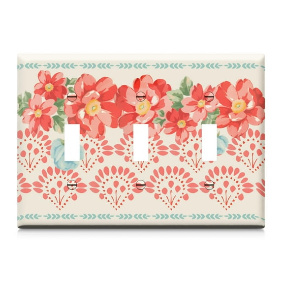 Triple Light Switch Pioneer Floral Wall Plate,Size 3-Gang 4.5" x 6.4” Light Switch Cover, Polycarbonate Thermoplastic Electrical Switchplate Home Decor for Kitchen Living Room Bedroom Decorate
