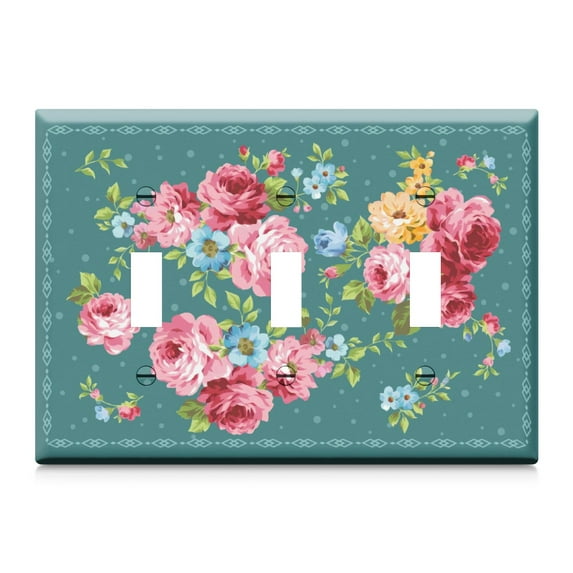 Triple Light Switch Pioneer Floral Wall Plate,Size 3-Gang 4.5" x 6.4” Light Switch Cover, Polycarbonate Thermoplastic Electrical Switchplate Home Decor for Kitchen Living Room Bedroom Decorate