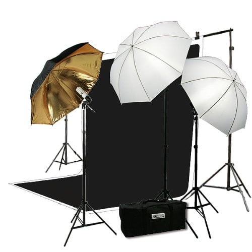 Triple Lighting Video Photography Light Kit 2 Muslin Support Stands Kit with Case