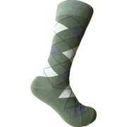 Triple M Plus Dusty Sage with Gray and White Color Argyle Mid-calf Dress Casual Socks For Men, One size fit mostMens size 9-13