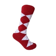 Triple M Plus Novelty Brilliant Color Mens Mid-calf Dress Casual Socks In Red with White Color