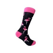 Triple M Plus Novelty Flamingo Pattern Mens Mid-calf Dress Casual Socks In Black with Bright Pink Color