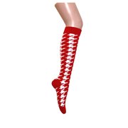 Triple M Plus Novelty Houndstooth Pattern Women Knee High Tube Socks in Red with White Color
