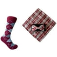 thumbnail image 1 of Triple M Plus Novelty Men's Argyle Socks with Bowtie and Pocket Square Set In Burgundy(Maroon/Wine/Claret/Sangria) with Heather Gray and Gray Color, 1 of 1