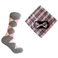 thumbnail image 1 of Triple M Plus Novelty Men's Argyle Socks with Bowtie and Pocket Square Set In Gray with Pink and Light Pink Color, 1 of 1
