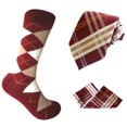 thumbnail image 1 of Triple M Plus Novelty Men's Argyle Socks with Necktie and Pocket Square In Burgundy(Maroon/Claret/Sangria/Wine) with Camel and Off White Color, 1 of 1