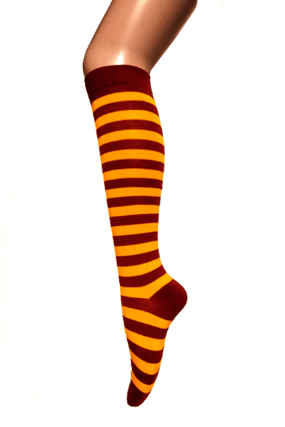 Zebra Stripes Tube Socks (Women's), Burgundy with Gold Yellow Color