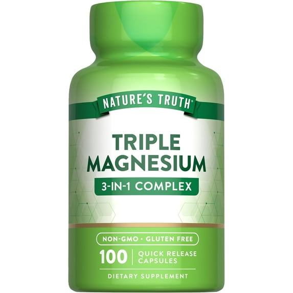 Triple Magnesium Complex | 100 Capsules | From Magnesium Oxide, Citrate, and Aspartate | Non-GMO, Gluten Free | by Nature's Truth