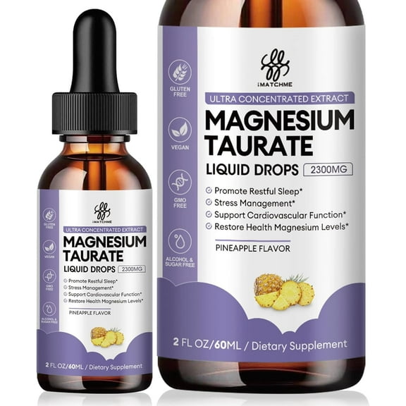Triple Magnesium Complex, 2300mg Magnesium Taurate Liquid Drops with Vitamin B6, CoQ10, Calm Magnesium Supplement for Energy, Sleep, Nerve and Digestion, High Absorption, Sugar Free, 2 Fl Oz