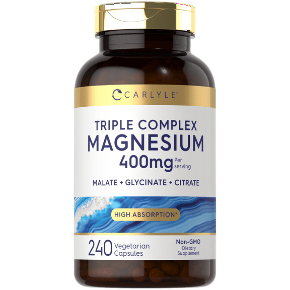 Triple Magnesium Complex | 400mg | 240 Capsules | Magnesium Malate, Glycinate & Citrate | by Carlyle