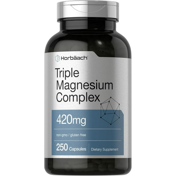 Triple Magnesium Complex | 420 mg | 250 Capsules | For Men and Women | by Horbaach