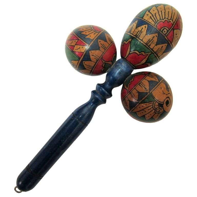 Triple Maraca Musical Instrument Solid Wood Painted Egg