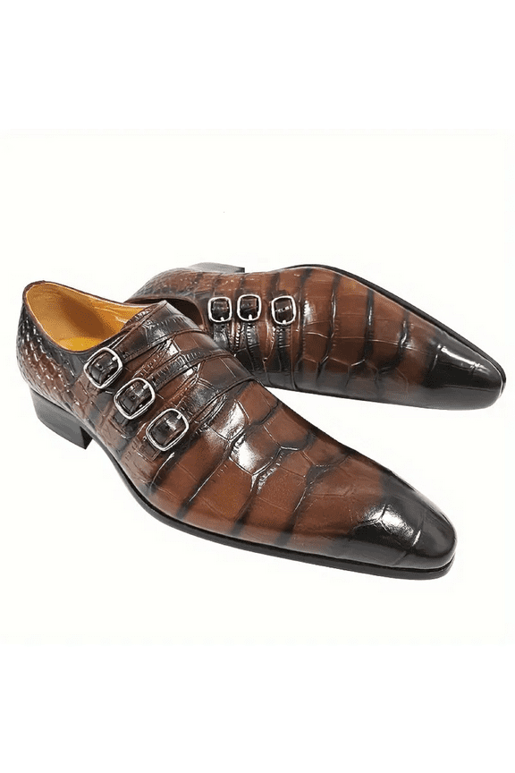 Triple Men's Monk Strap Comfortable Slip On Loafers Formal Business Casual Dress Shoes For Men Beige 10