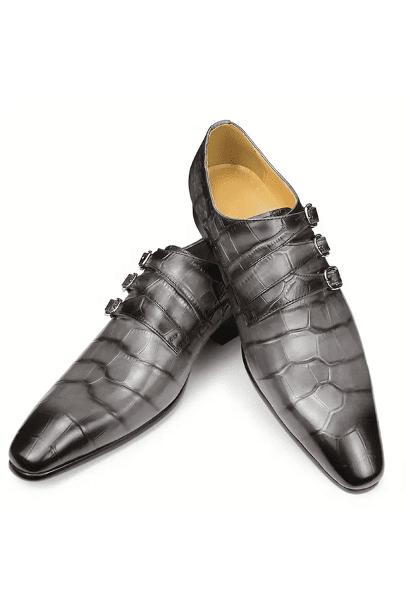 Triple Men's Monk Strap Comfortable Slip On Loafers Formal Business Casual Dress Shoes For Men Gray 8