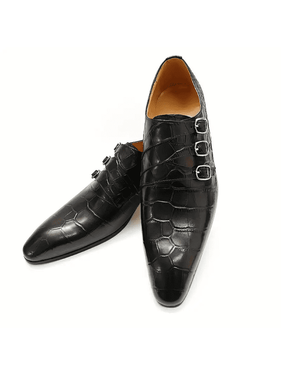 Triple Men's Monk Strap Comfortable Slip On Loafers Formal Business Casual Dress Shoes For MenBlack 8