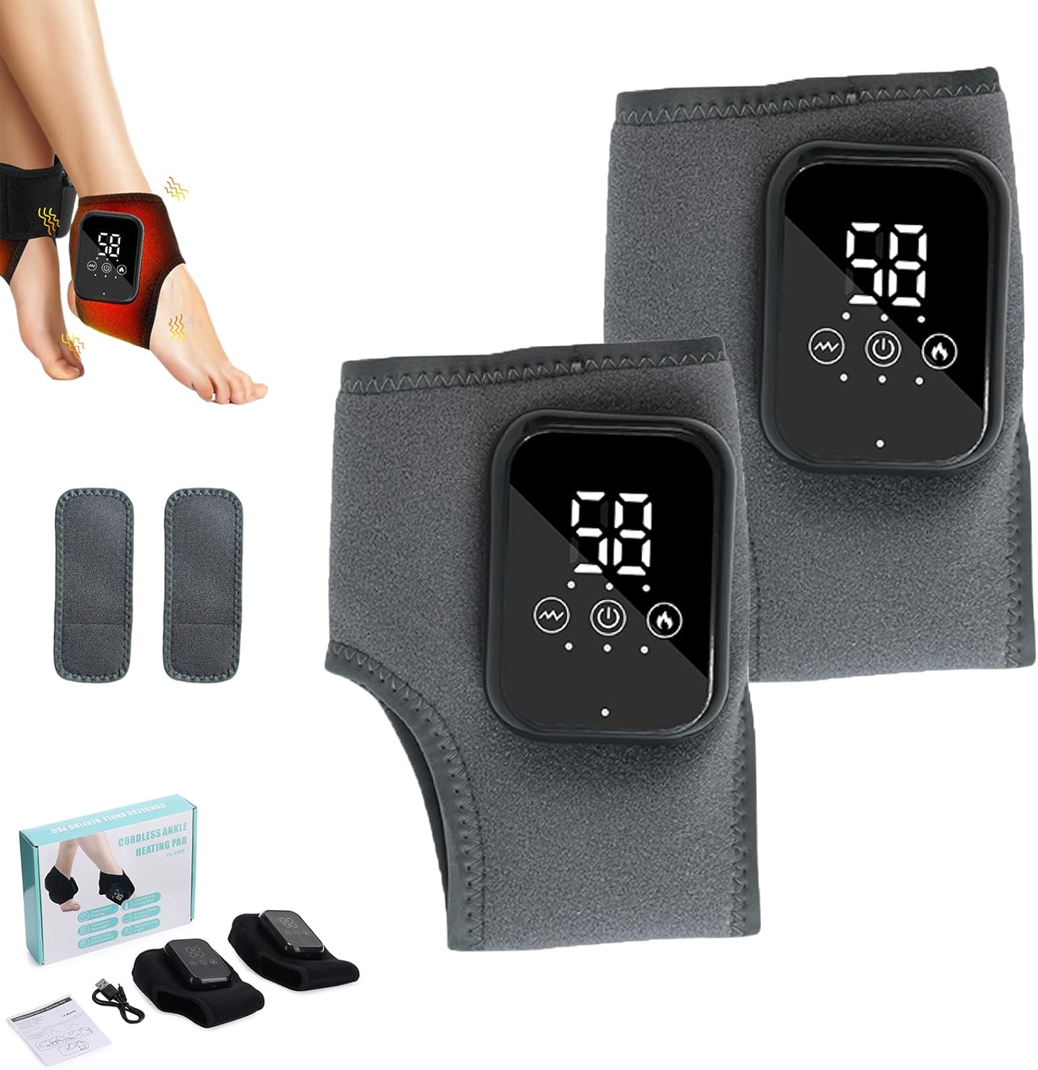 Triple Method Massager - 3-in-1 Kneading, Compression & Heat, Foot Massager, Wireless & Portable Heated Feet Relief Machine for Home/Office/Travel
