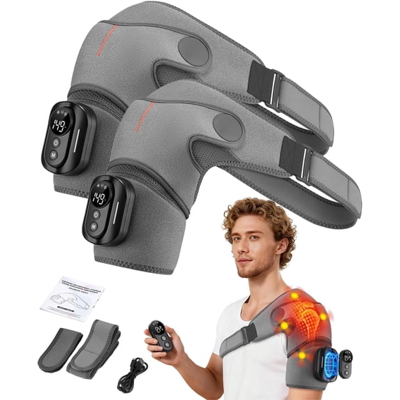 Shoulder Massager, 3in1 Massager with Heat Adjustable Shoulder Straps, Remote Control Shoulders Massager Customizable Heat & Vibratio