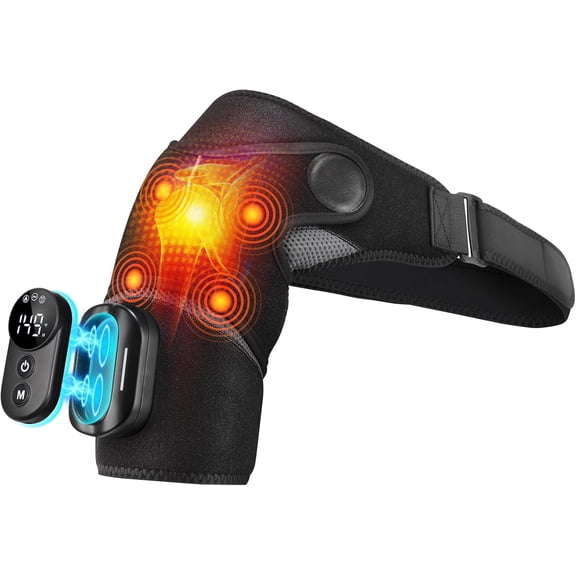 Shoulder Massager,Cordless Shoulder Heating Pad with Massage, Detachable Magnetic Controller Heated Shoulder Pad with 5 Heats and Vibration Modes