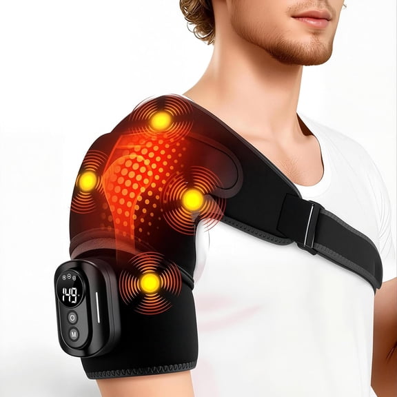 Triple Method Shoulder Massager and Shoulder Heating Pad with Massage, Featuring 5 Heating Levels & 5 Vibration Modes, 5000mAh Battery for Long-Lasting Power and Adjustable Design