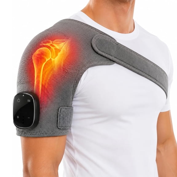 Triple Method Shoulder Massager, Shoulder Massager with Heat and Compression, 7 Temperature Levels, 3 Vibration Intensities, Adjustable Wrap, Shoulder Pain Relief, Rotator Cuff (Black)