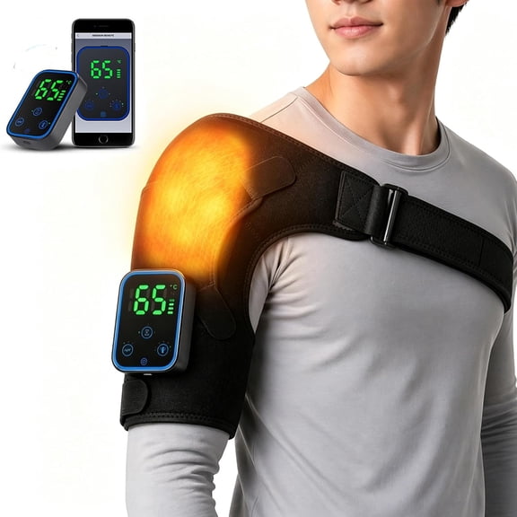 Triple Method Shoulder Massager, Shoulder Massager with Heat and Compression, 7 Temperature Levels, 3 Vibration Intensities, Adjustable Wrap, Shoulder Pain Relief, Rotator Cuff (Black)