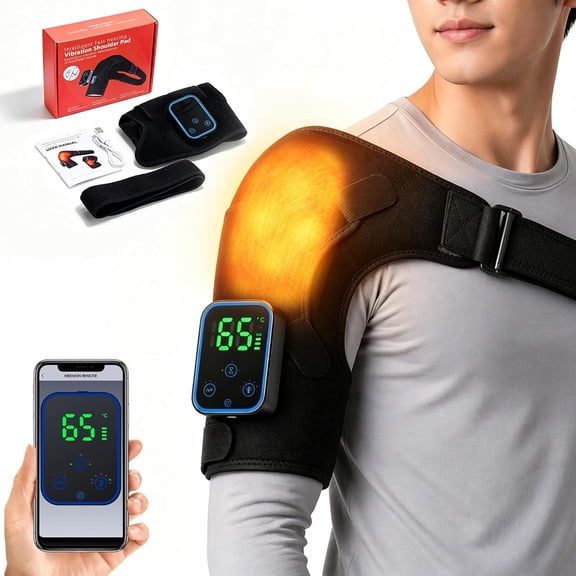 Triple Method Shoulder Massager for Shoulder Pain Relief, Heat and Compression, Adjustable Wrap, Wireless Control, Deep Tissue Comfort, Rotator Cuff Support, Left or Right Shoulder (Black)
