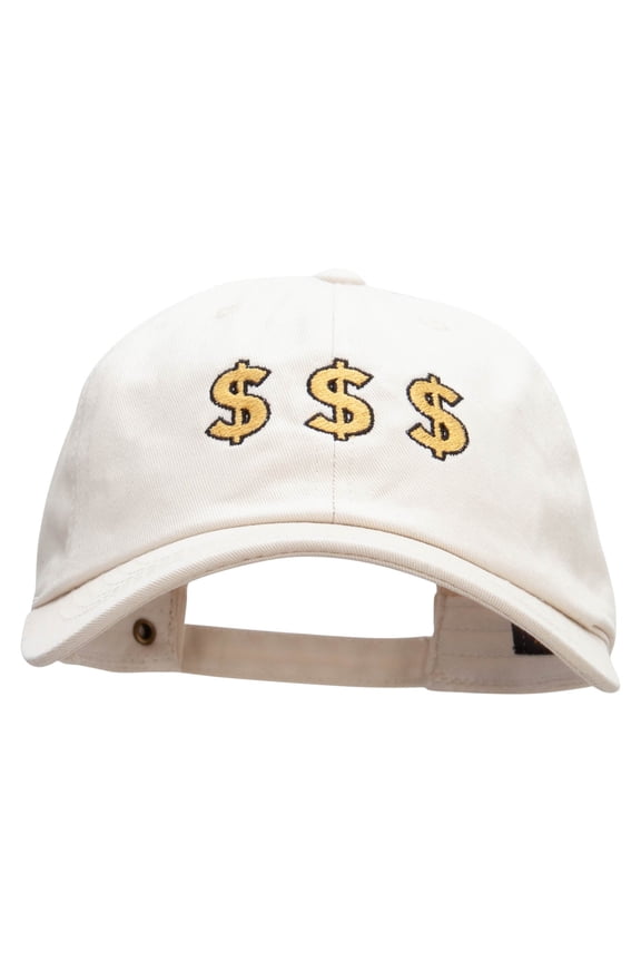 Triple Money Sign Embroidered Unstructured Cotton Twill Washed Cap - Beige OSFM
