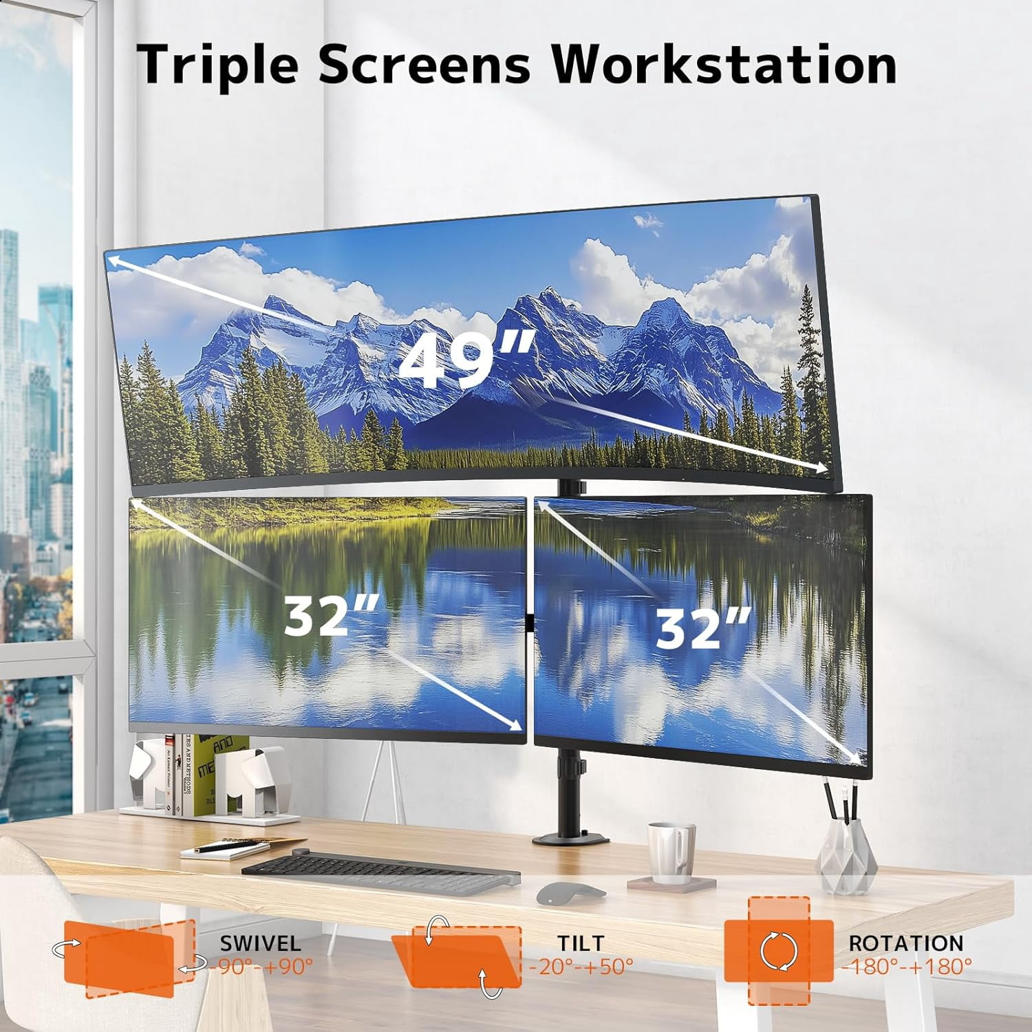 Triple Monitor Mount for to 49
