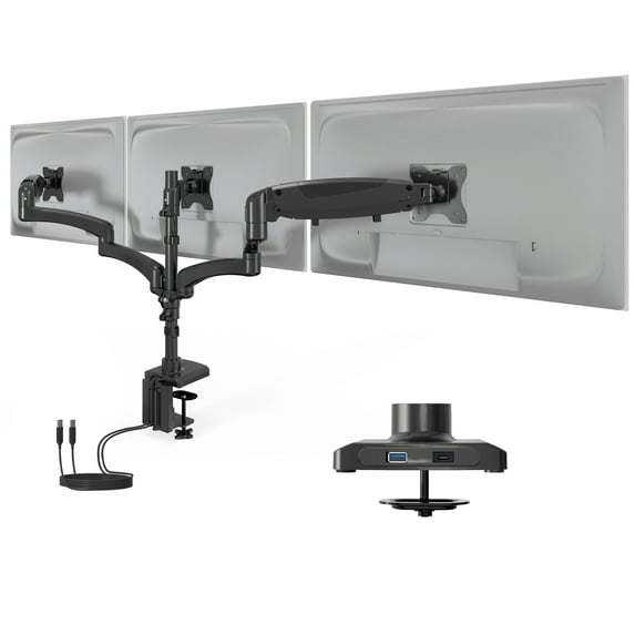 Triple Monitor Mount with Gas Spring Arms and USB Ports