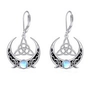 Triple Moon Earrings for Women 925 Sterling Silver Celtic Moonstone Vintage Wiccan Pagan Jewelry Gifts for Men
