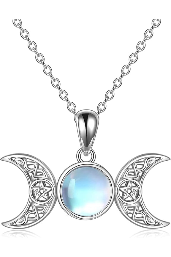 Triple Moon Goddess Amulet Pendant Necklace Sterling Silver Wiccan Jewelry for Women