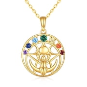 Triple Moon Goddess Necklace 14K Gold Chakra Moon Pentagram Pentacle Necklace Pagan Wiccan Magic Amulet Jewelry Christmas Gifts for Women Her