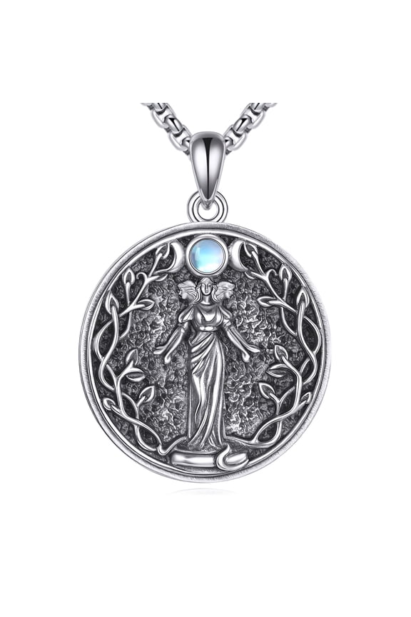 Triple Moon Goddess Necklace S925 Sterling Silver Pagan Wiccan Magic Pendant Witchy Jewelry Gifts for Men Women