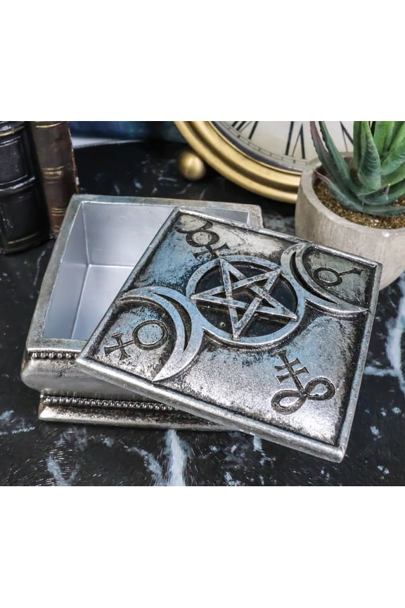 Triple Moon Goddess Occult Wicca Pagan Decorative Jewelry Box With Alchemy Runes