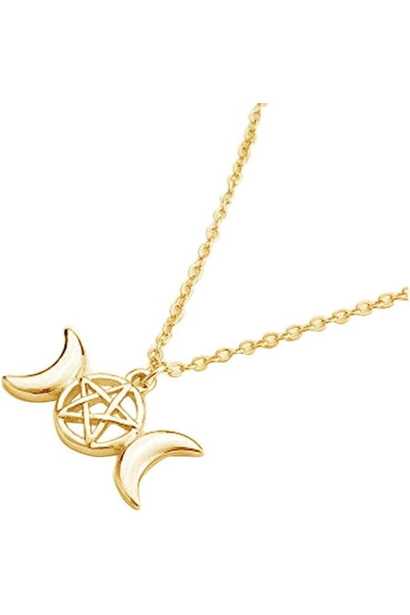 Triple Moon Goddess Pendant Necklace Pentacle Pentagram Wiccan Jewelry[x0888]