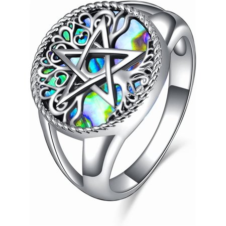 Triple Moon Goddess Rings Sterling Silver Pentagram Pentacle Ring Pagan Wiccan Magic Amulet Tree of Life Jewelry for Women Men