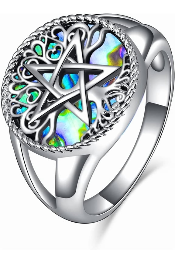 Triple Moon Goddess Rings Sterling Silver Pentagram Pentacle Ring Pagan Wiccan Magic Amulet Tree of Life Jewelry for Women Men