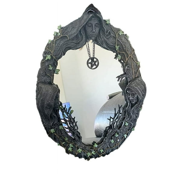 Triple Moon Goddess Wall Mirror Wall-Mounted with -Pointed Retro Hanging