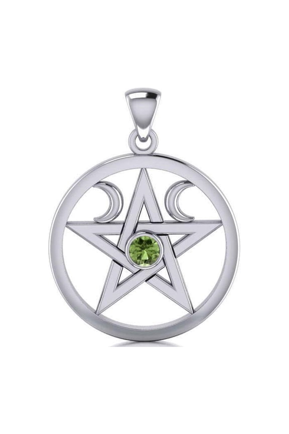 Triple Moon Pentacle 925 Sterling Silver Pendant Gemstone Goddess Wiccan Jewelry
